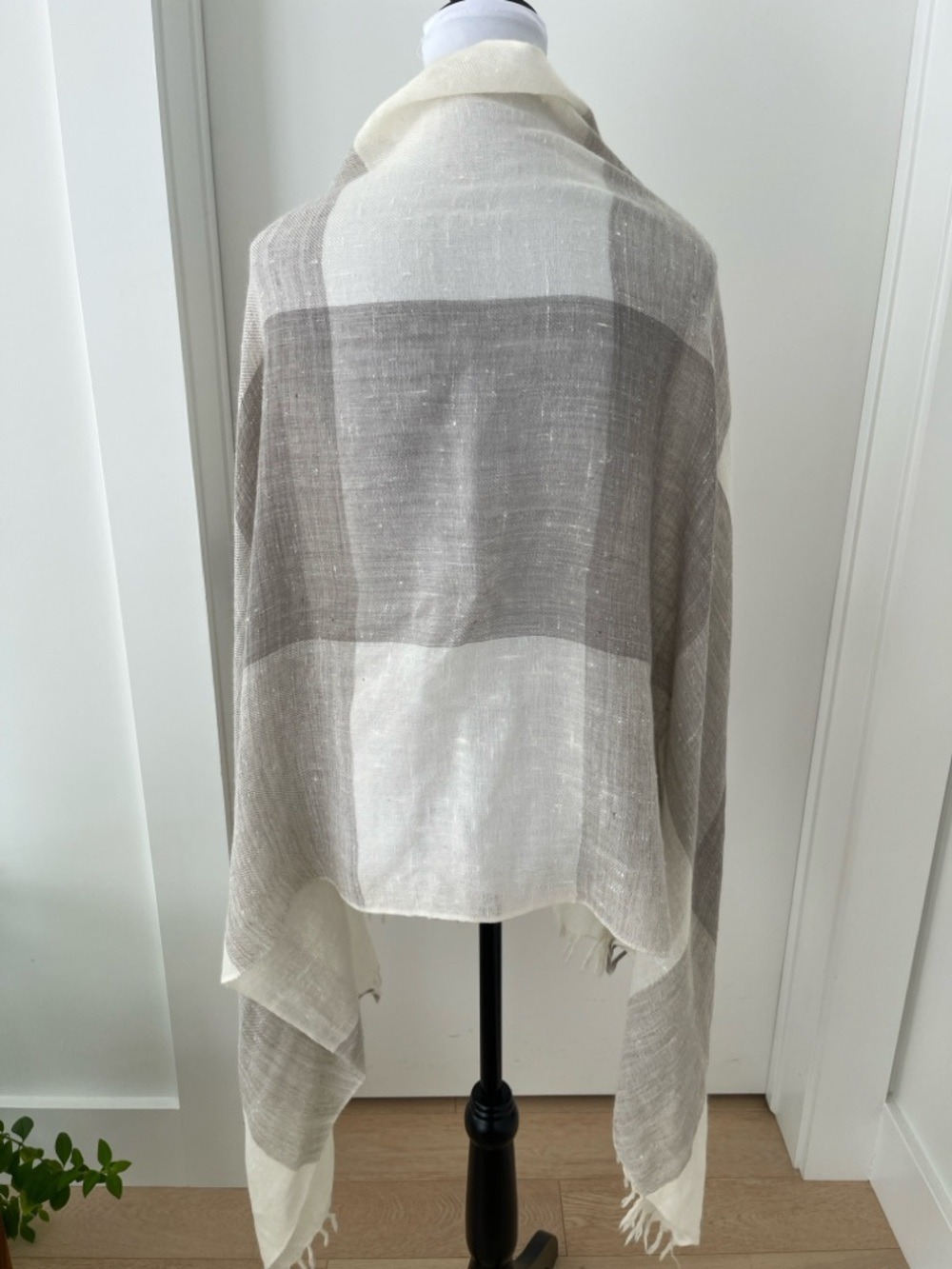 SHAWL Wrap Scarf Windowpane Plaid Neutral Oversize Lightweight Sheer Travel Chic